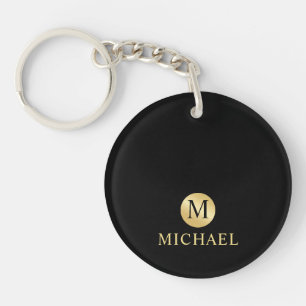 Porte-clefs Monogramme personnalisé noir et or de luxe