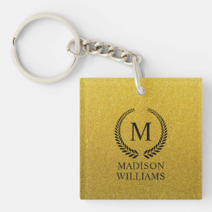 Porte-clefs Monogramme personnalisé noir et or pailleté or dor