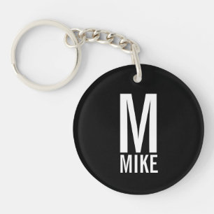 Porte-clefs Monogramme personnalisé noir moderne et nom