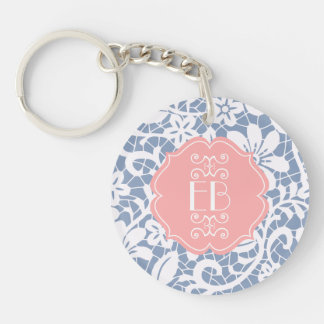 Porte-clefs Monogramme personnalisé par dentelle vintage bleue
