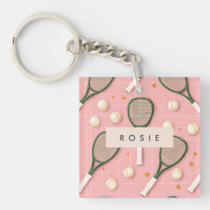Porte-clefs Monogramme Personnalisé Retro Tennis Racket Motif
