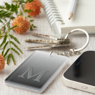 Porte-clefs Monogramme personnalisé sur dégradé noir gris blan