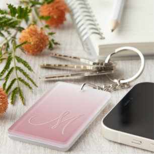 Porte-clefs Monogramme personnalisé sur dégradé rose corail