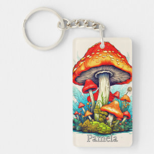 Porte-clefs Monogramme Personnalisé Vintage Champignon Psychéd