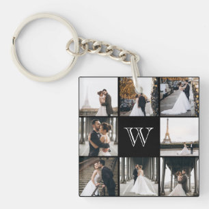 Porte-clefs Monogramme Photo Collage Black Gift