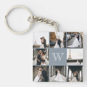 Porte-clefs Monogramme Photo Collage Dusty Blue