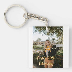 Porte-clefs Monogramme photo joyeux 20e anniversaire orange gr