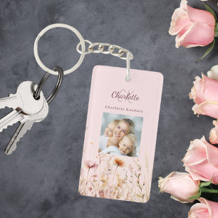 Porte-clefs monogramme photo rose fleur sauvage
