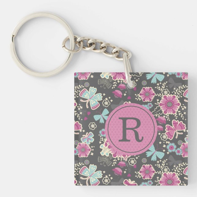 Porte-clefs Monogramme Porte - clé floral (Devant)
