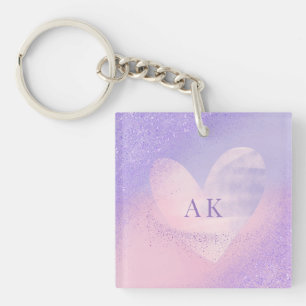 Porte-clefs Monogramme Purple Pink Gradient Coeur