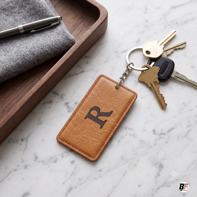 Porte-clefs Monogramme R initial en faux cuir marron (Créateur téléchargé)