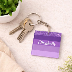 Porte-clefs Monogramme rayé de paillettes violettes