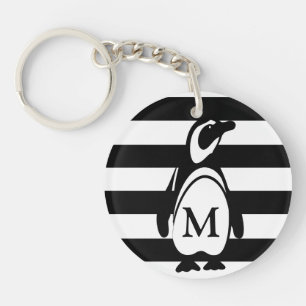 Porte-clefs Monogramme rayé noir et blanc pingouin
