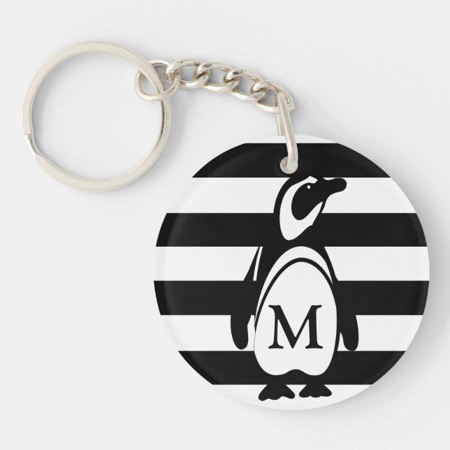 Porte-clefs Monogramme rayé noir et blanc pingouin (Devant)