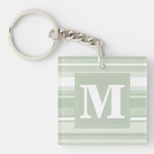 Porte-clefs Monogramme rayures vert pâle
