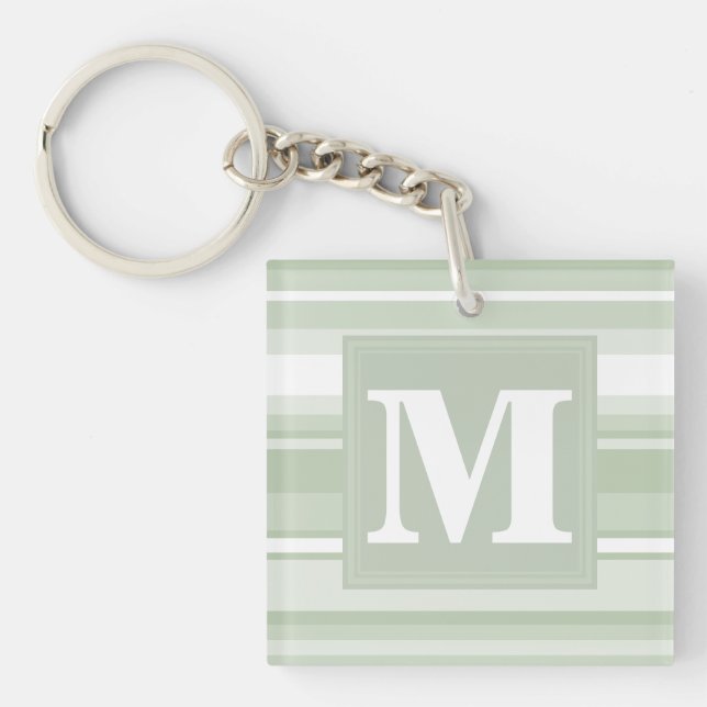 Porte-clefs Monogramme rayures vert pâle (Devant)