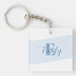 Porte-clefs Monogramme Rétro Bleu Minimaliste de Nom