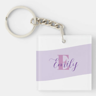 Porte-clefs Monogramme Rétro Violet Minimaliste de Nom