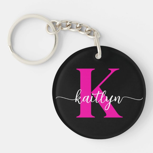 Porte-clefs Monogramme Rose Chaude Noir (Devant)