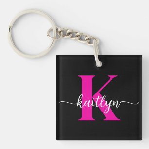 Porte-clefs Monogramme Rose Chaude Noir