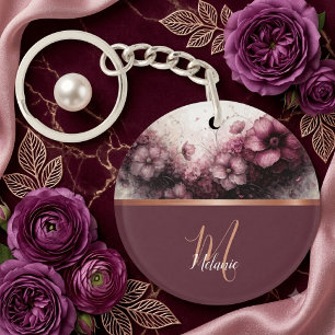 Porte-clefs Monogramme Rose Gold Fleur Mauve Pâle
