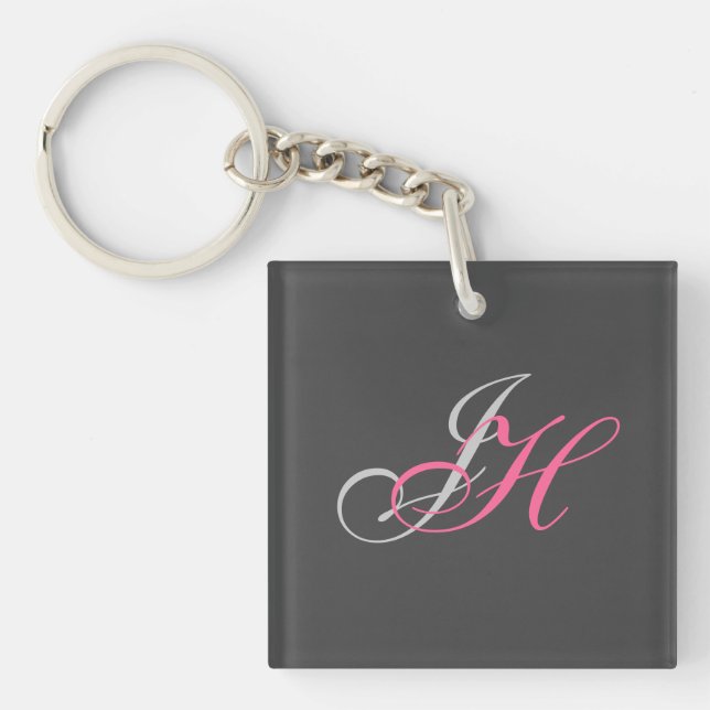 Porte-clefs Monogramme rose gris noir Simple (Devant)