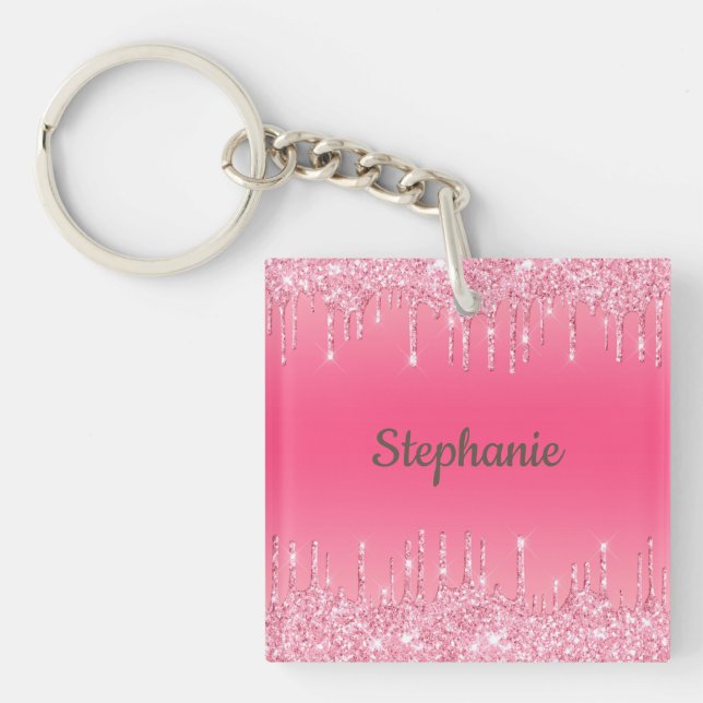 Porte-clefs Monogramme Rose Pailleté Glitter Glam Tendance (Devant)