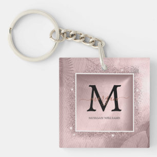 Porte-clefs Monogramme rose Parties scintillant or