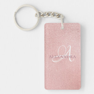 Porte-clefs monogramme rose parties scintillant or