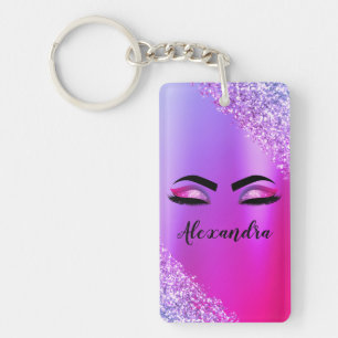 Porte-clefs Monogramme rose pourpre Parties scintillant Eyelas