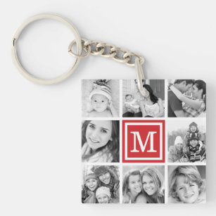 Porte-clefs Monogramme rouge - Collage photo