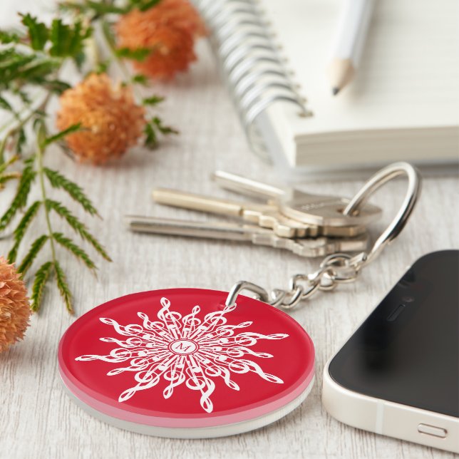 Porte-clefs Monogramme rouge de Noël G-Clef Snowflake (Devant droit)