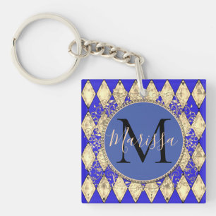 Porte-clefs Monogramme Royal Blue et Gold Glam