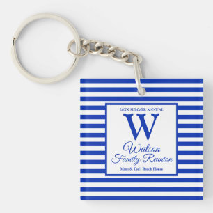 Porte-clefs Monogramme Royal Blue Stripes Famille Réunion