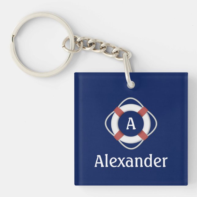 Porte-clefs Monogramme Sauveteur Nautique Bleu Marine (Devant)