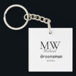 Porte-clefs monogramme simple personnalisé nom groomsman minim<br><div class="desc">design</div>