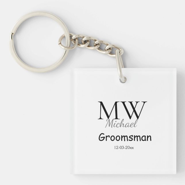 Porte-clefs monogramme simple personnalisé nom groomsman minim (Devant)