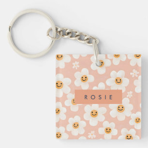 Porte-clefs Monogramme Smile Personnalisé Daisy Motif Floral