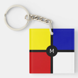Porte-clefs Monogramme sur l'art inspiré de Mondrian élégant
