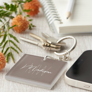 Porte-clefs Monogramme Taupe de style minimaliste moderne Nom