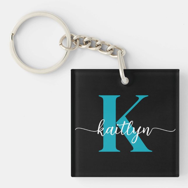 Porte-clefs Monogramme Turquoise noir (Devant)