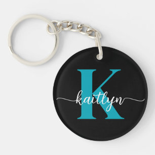 Porte-clefs Monogramme Turquoise noir