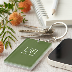 Porte-clefs Monogramme vert d'olive foncé moderne