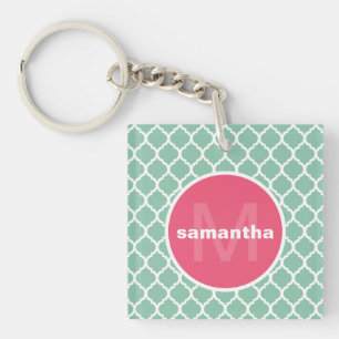 Porte-clefs Monogramme vert et rose de Quatrefoil