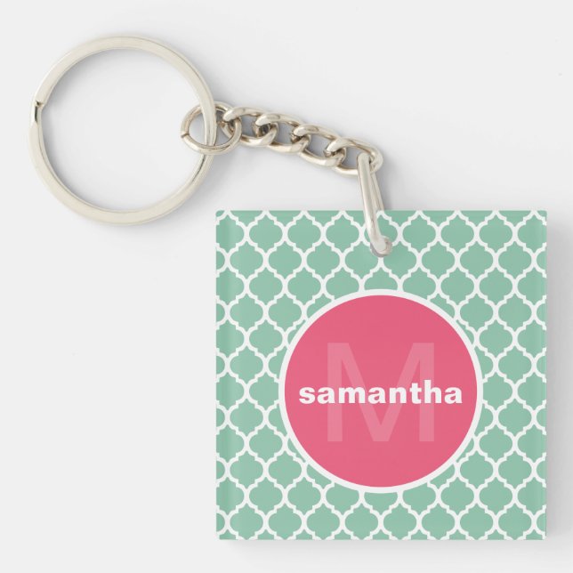 Porte-clefs Monogramme vert et rose de Quatrefoil (Devant)