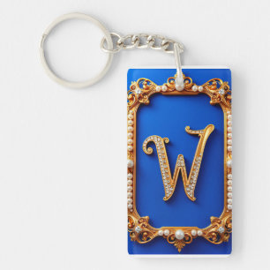 Porte-clefs Monogramme W doré élégant orné de perles