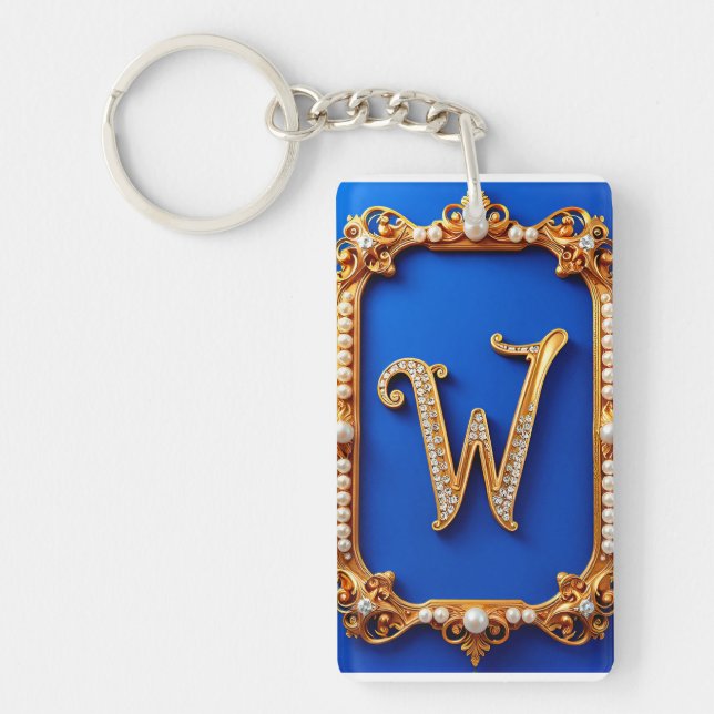 Porte-clefs Monogramme W doré élégant orné de perles  (Devant)