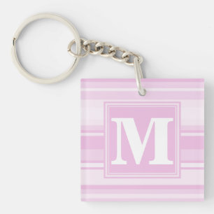 Porte-clefs Monogrammes à rayures roses pour bébé