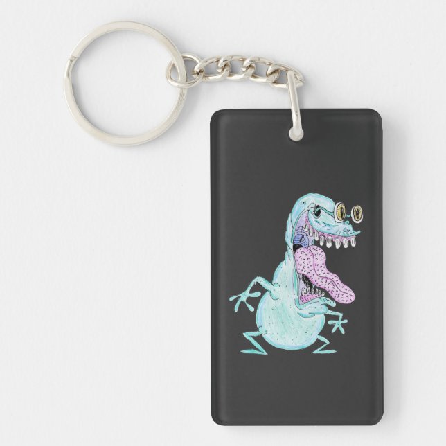 Porte-clefs monstre alien dessin animé bleu clair (Devant)