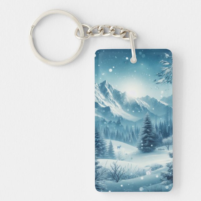 Porte-clefs Montagne d'hiver de neige (Devant)